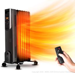 Air Choice Electric Radiator Heater - 1500W Oil Space Heater with Remote, Allergy-Friendly, No Noise, Dual-Safety Protection, Oil Filled Heater with D