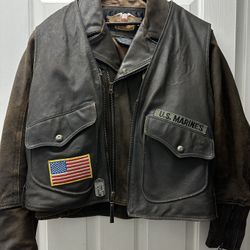 Rare Vintage Harley Davidson, Brown Leather Vest With Jacket