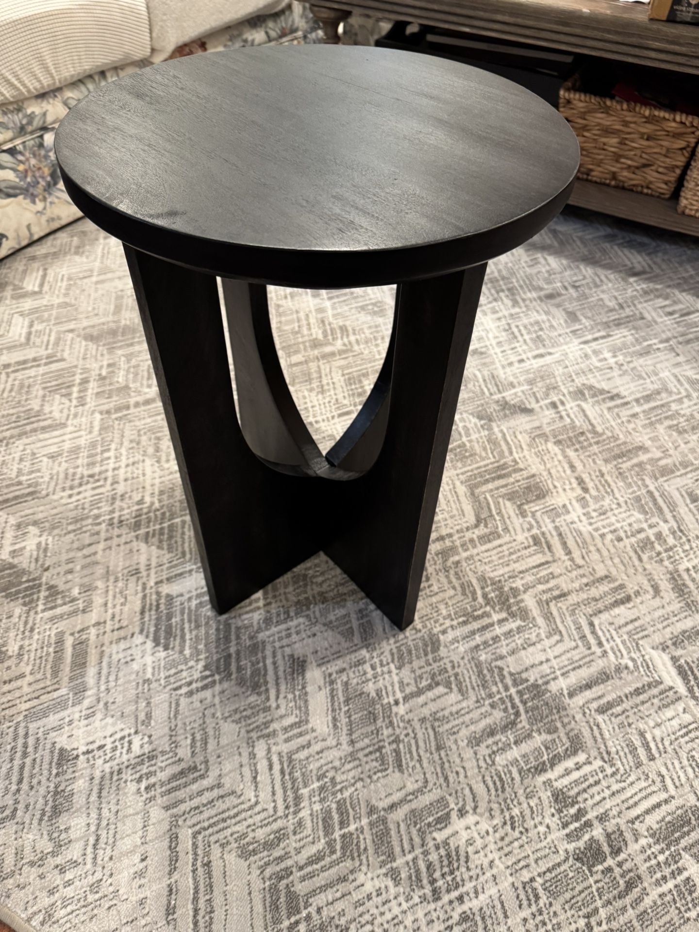 Stupa Solid Wood End Table – 22" Tall Round Side Table for Living Room or Bedroom, Handcrafted Accent Table in Distressed Black Finish, Easy Assembly,