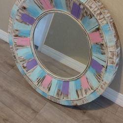 30" Rustic Wooden Painted Mirror 