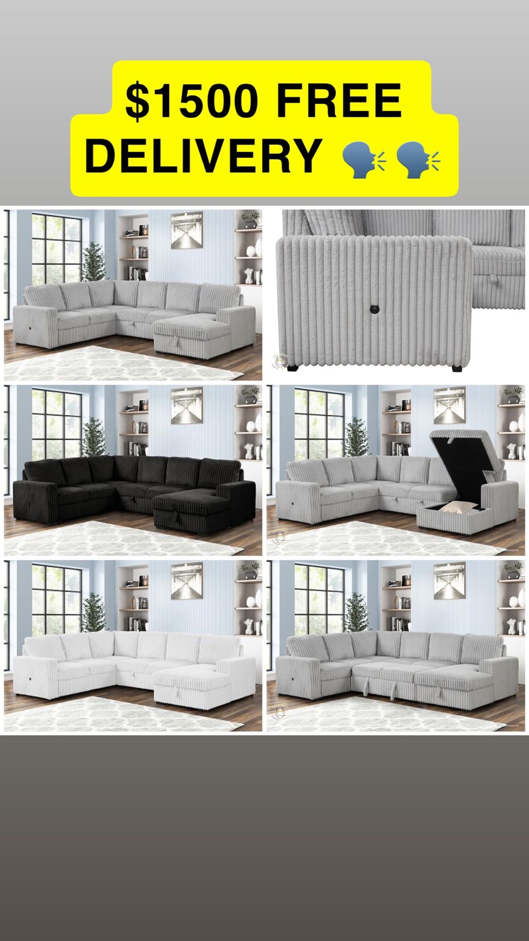 NEW Corduroy SECTIONAL W/Storage $1500