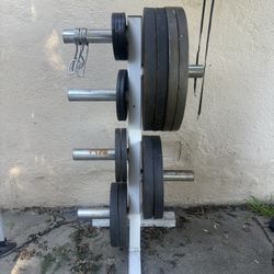 Barbell Standard Weight Plate Set + Plate Tree