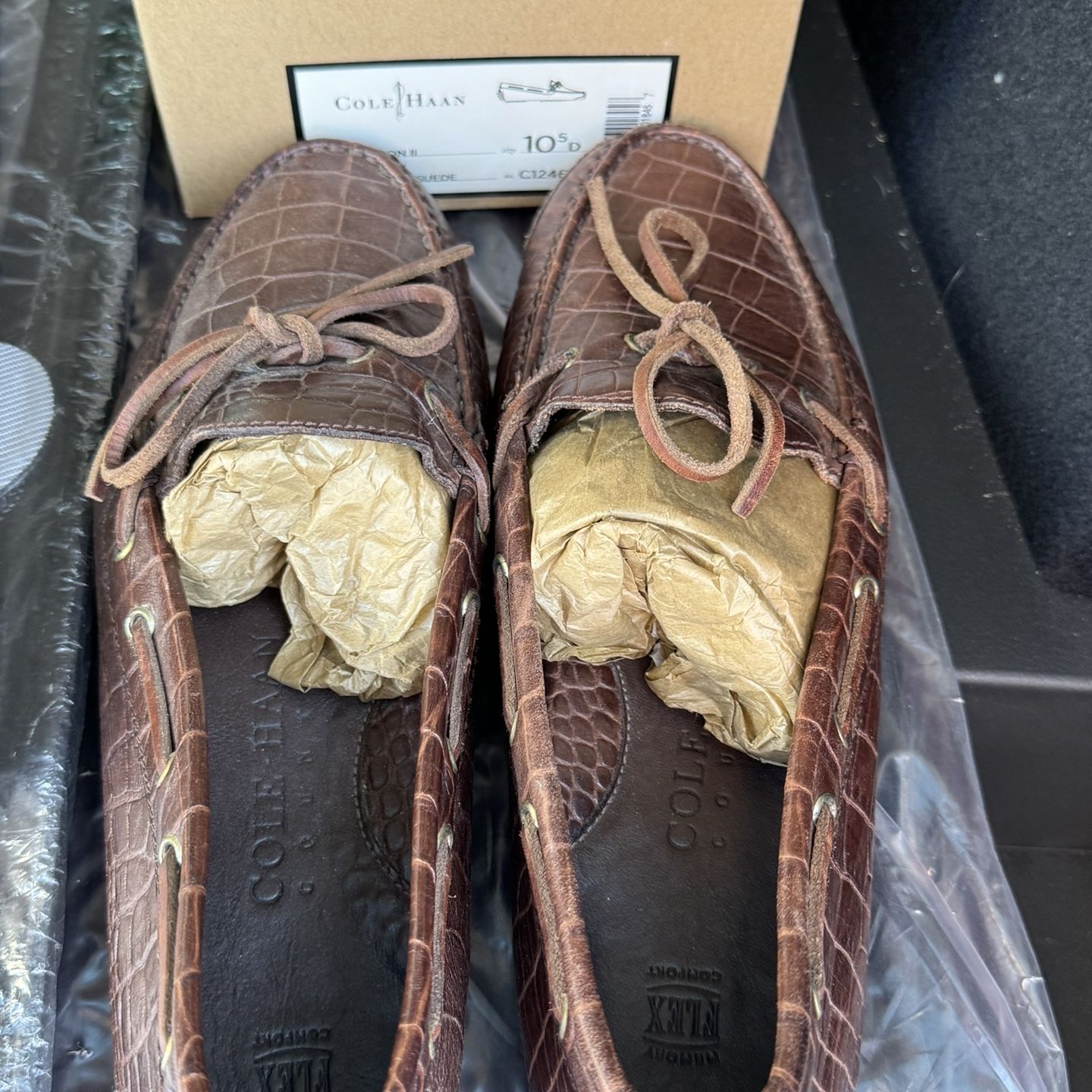 Cole Haan Brown Croc Embossed Leather Driving Moccasins Loafers Shoes Size 9 Cole Haan Gunnison Brown Embossed Slip On | Mercari main image 3