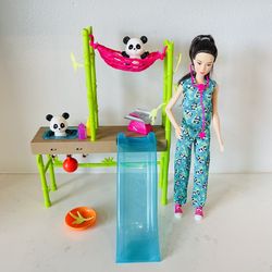 Barbie Panda Care and Rescue Playset with Doll, 2 Color-Change Pandas + Accessories