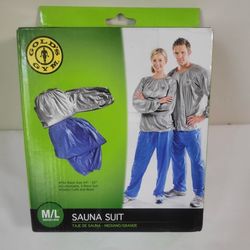 Golds Gym Sauna Suit Medium/Large 2-Piece Silver Blue Vinyl 05-401GG New
