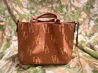 Dooney Bourke Monogram Brown Tote With Tan Logos