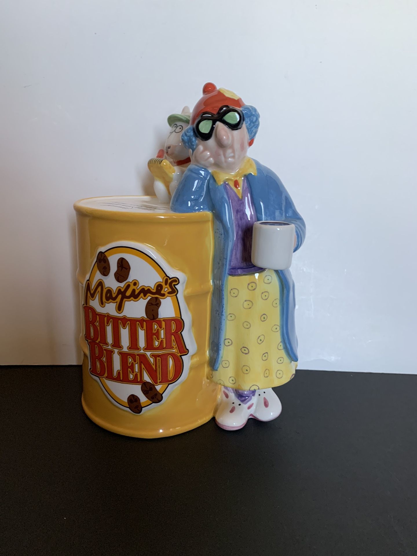 Hallmark Shoemaker Maxine's & Floyd Bitter Blend Rare Porcelain Piggy Bank 9 1/2”H , 6” Across 3