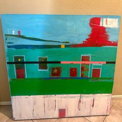 Large Original Abstract Canvas Painting Modern Contemporary Wall Art Green Blue Red Statement Piece