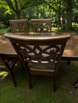 Wooden Outdoor Dining Set – Fair Condition, 5 Brown Chairs - Durham, NC