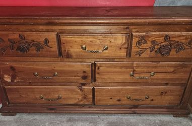 Vintage Carved Rose Designed Low Boy Dresser