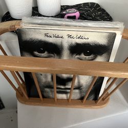 cute wood wooden holder for magazines or vinyl records listening station vintage mcm