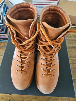 Yeezy Brown Lace-Up Combat Boots Men’s Mid-Calf Suede Nylon Rubber Casual season 3