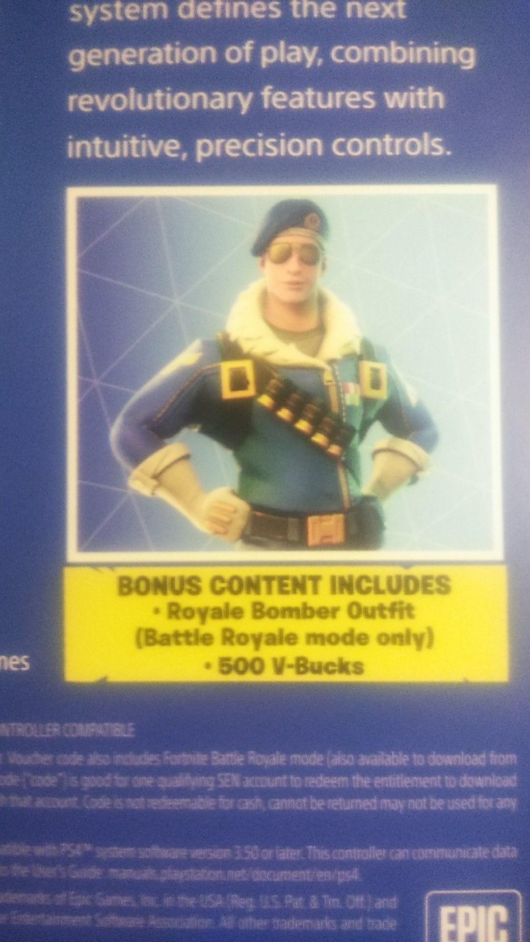 PlayStation fortnite Royal Bomber skin code +500 Vbucks