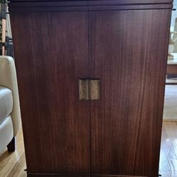 Vintage Mid Century Wooden Cabinet With Brass Handle. 