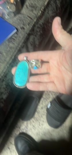 Vintage 1970s turquoise pendant, braided with sterling silver rope