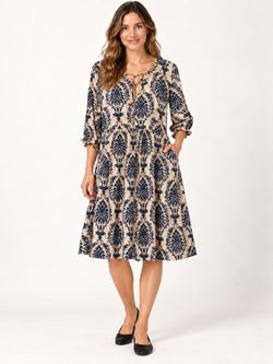 Boomchic Navy & Cream Damask Print Dress – Size 10