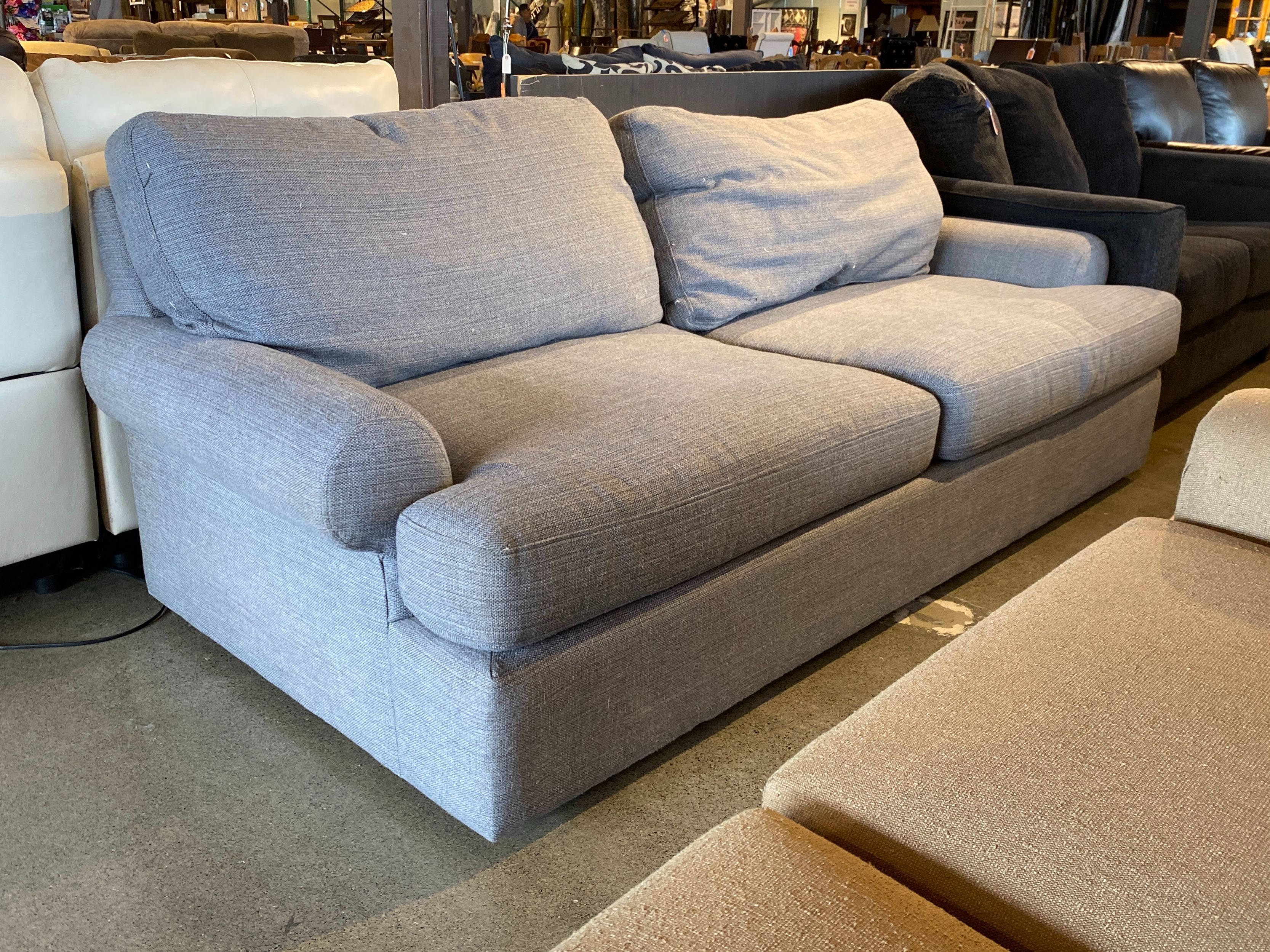 BASSETT Feather-Filled Blue-Grey Sofa