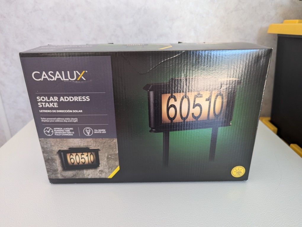 Casalux Solar Light Address Sign Yard Stake House Number Wall Plaque Outdoor