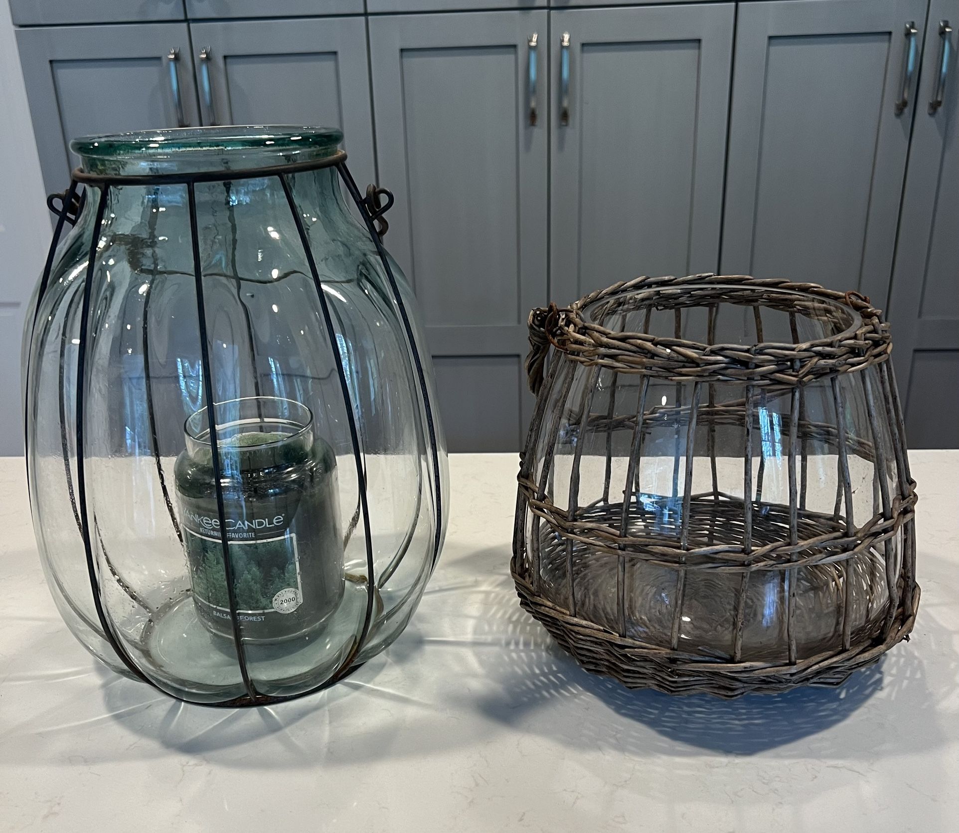 2 Large glass Vases/vessels/candleholders