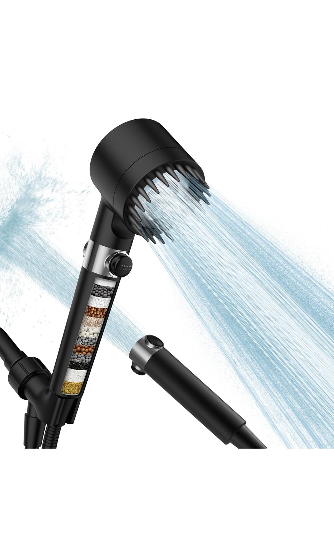High Pressure Handheld Shower Head with ON/OFF Switch 3 Spray Mode Water Softener Filter with Hose New condition in box 