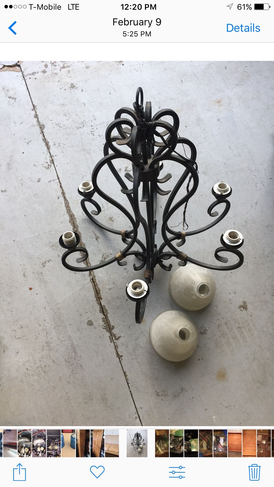 Wrought Iron with Glass Shades Hanging Light Fixture Chandelier