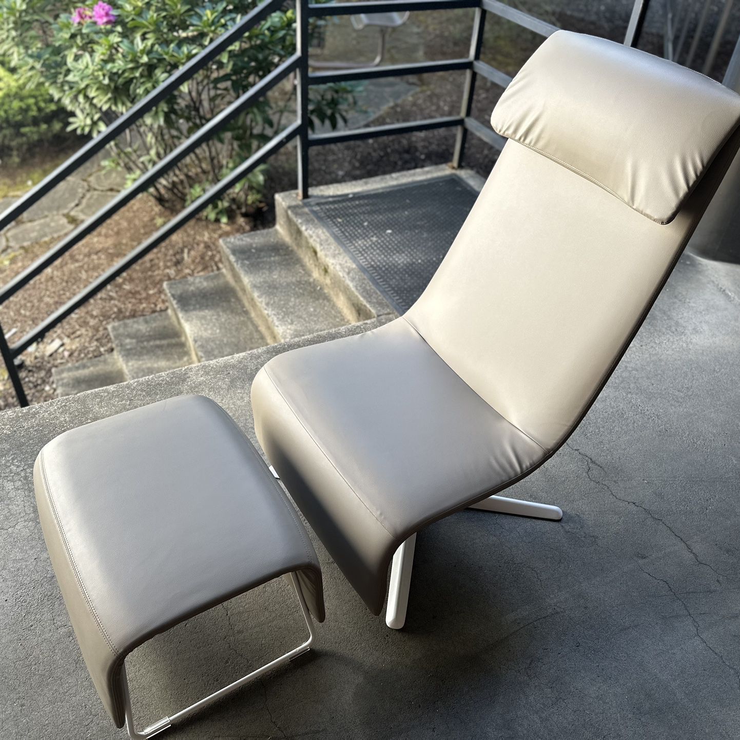 High End Teknion Lounge Chair Faux Leather, Foot Rest Included