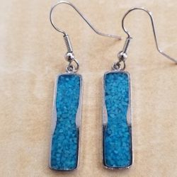 Tourquoise Chip Inlay Silver Earrings 