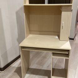 Beige Color Desk With Hutch 