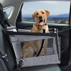 new Dog Car Seat for Pet Travel with Waterproof Pad, Half seat Dog Hammock,Harness Hook, Breathable Mesh, and Adjustable Backseat Safety Belt, Small,
