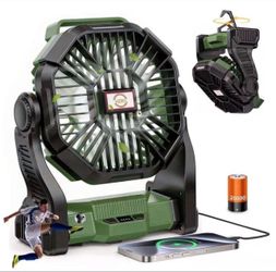 10400aMh Portable Camping Fan with LED Lantern, Rechargeable Battery Operated Outdoor Fan, 4 Speeds