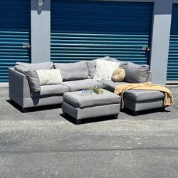 Gray Sectional Couch Sofa Chaise Ottoman Sillones Furniture🌟 Free Delivery! 🚚💨