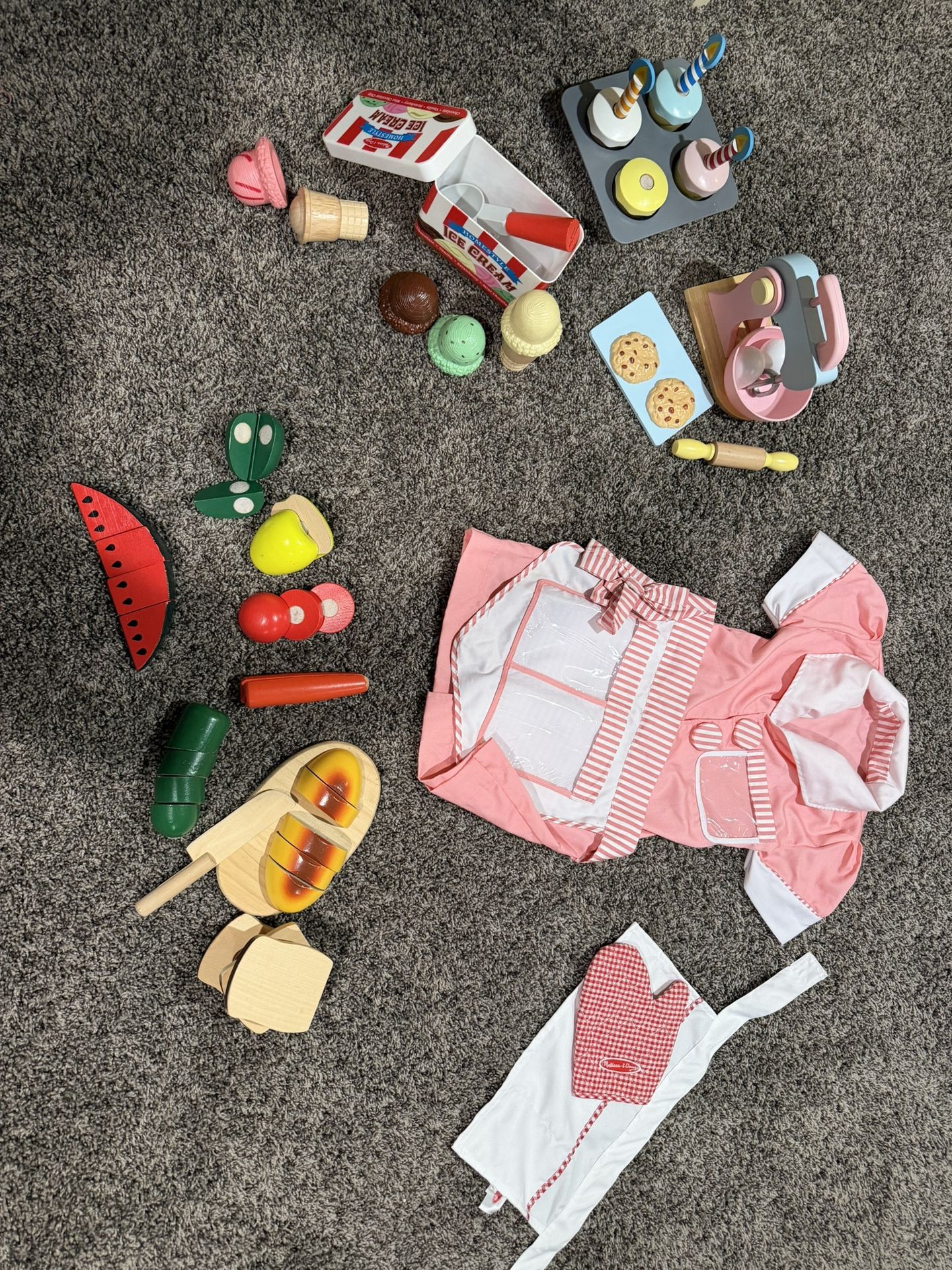 Melissa & Doug Wooden Play Food Set - Ice Cream, Baking, Fruits + Apron