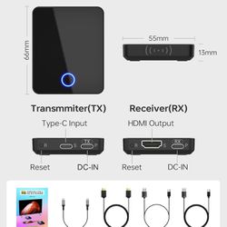 Wireless HDMI USB C, Thunderbolt TX, 1080P(Not for 1080i), 98FT, Dual-Band Wi-Fi, 1 TX to 4 RXS, 0.1s Latency, Streaming Phone/PS4/Tablet/Laptop to TV