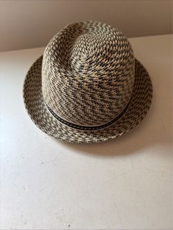 Vtg Bailey 1922 Mannes Straw Fedora Multi Tone Woven Braid Contrast Rooe Grosgrain Band Mens XL