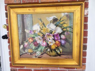Vintage Cecil  Golding  Textured  *Fresco* finish Floral Lithograph  print on board  29 x 33 inc