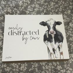 8x10 Easily Distracted Wooden Cow Sign