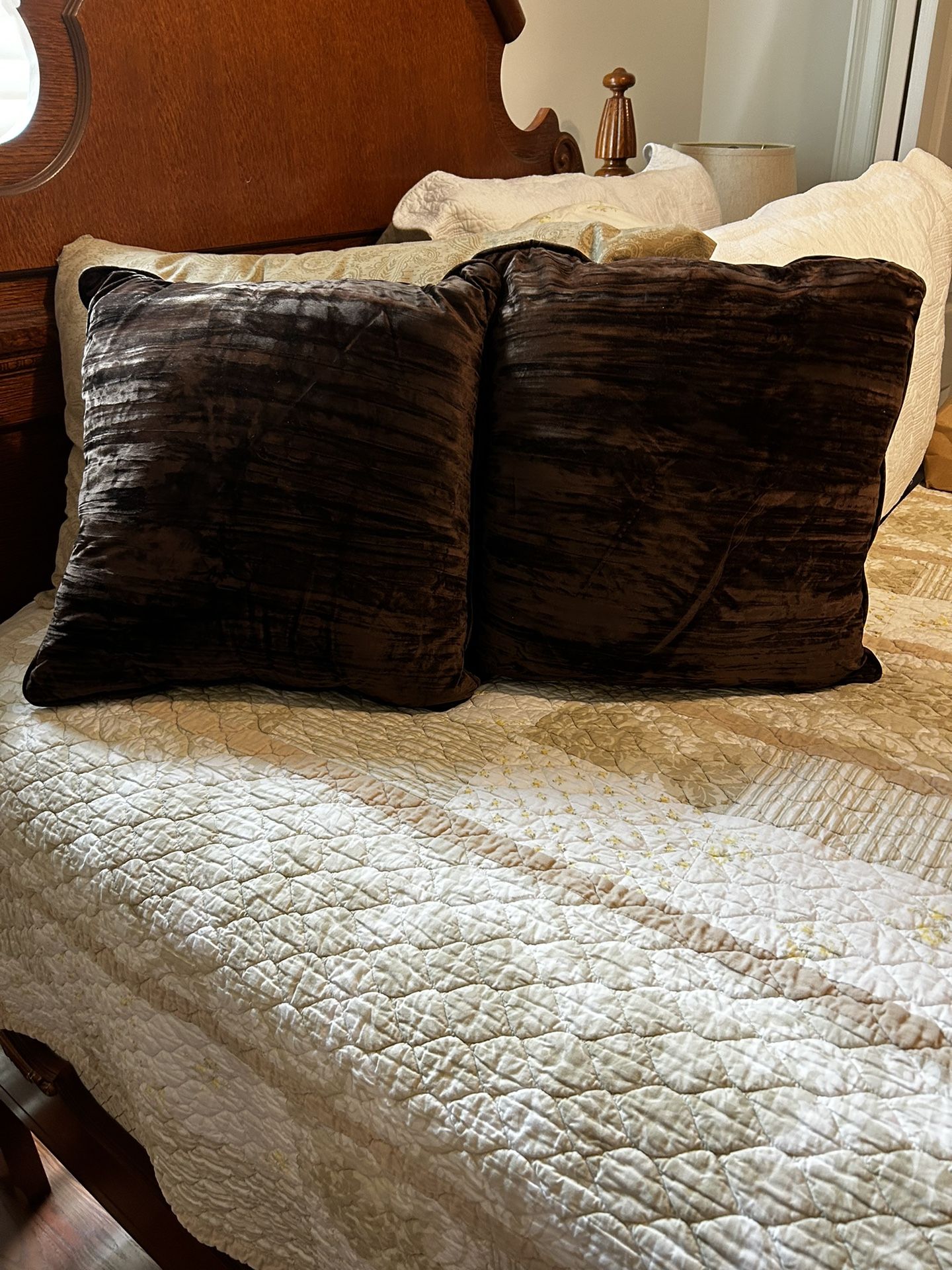 2 Velvet Throw Pillows - Dark Brown