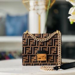 FENDI Vitello Liberty Bi-Color Embossed Small Kan U Shoulder Bag