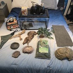 10 gallon terrarium setup with additional accessories