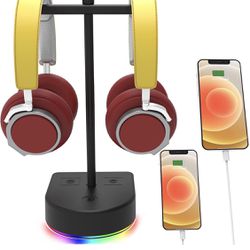 RGB dual Headphone Stand W/usb Charging Port