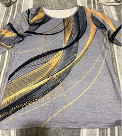 Gray Abstract Print Short Sleeve Top