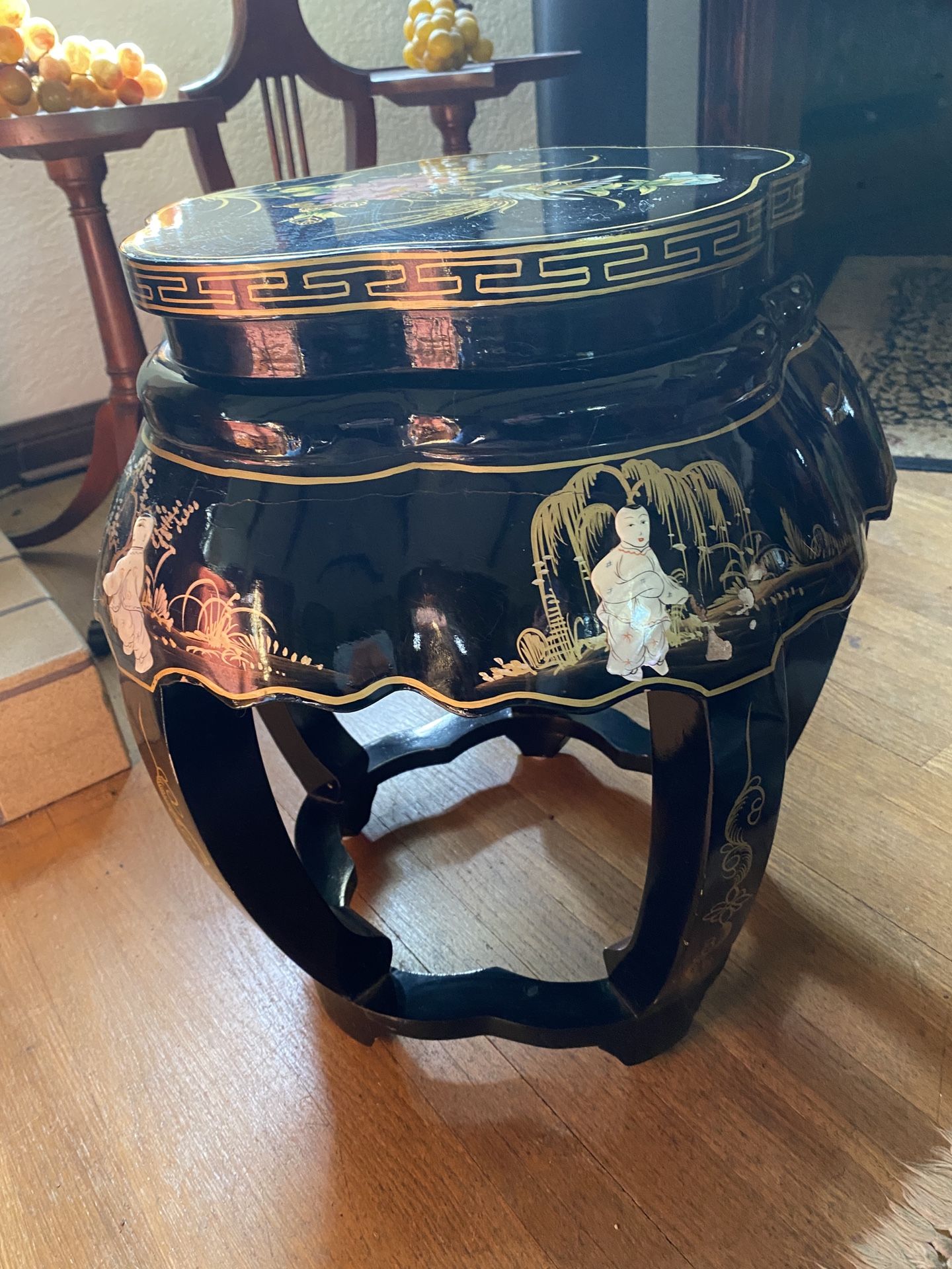 Black Lacquer Hand Painted Small Oriental Table