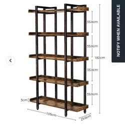 A559🔥Rolanstar Metal and Wood Industrial Bookshelf, 5-Tier 6 Foot Etagere Bookshelf$100