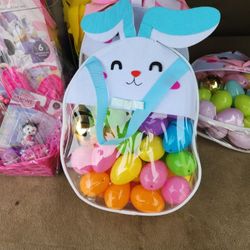 Blue White Bunny Easter Clear Bag With Eggs