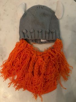 Viking Knit Beanie Hat with Beard