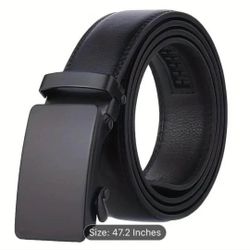 Men's Luxury Black Leather Automatic Ratchet Belt - 47.2" (Trim-to-Fit)
