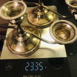 Pair Of Large Vintage Weight Sterling SILVER Candelabra, 3 Candles Holder Weights