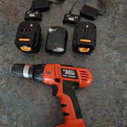 Black & Decker 12V Cordless Drill Driver w/ Battery & Charger FireStorm Kit