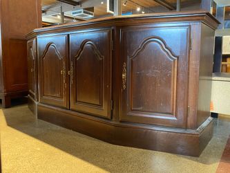 Traditional Low Brown Trapezoid Buffet w/ Shelving