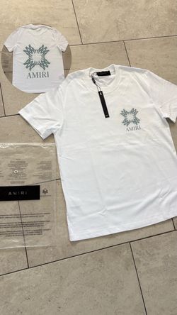 White Amiri Tee/Blue writing